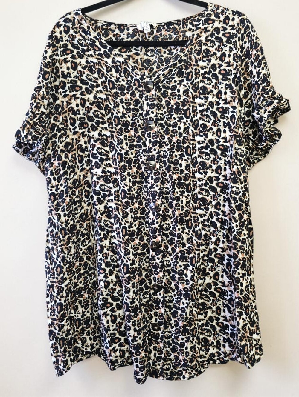 Umgee XL Leopard Print Button Down Tunic Top Ruffle Sleeve Boho - Picture 2 of 6